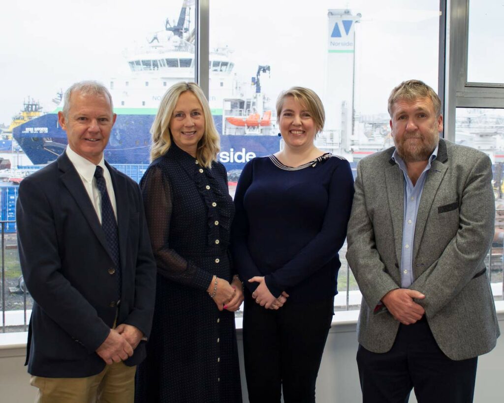 Montrose Port Board Chairman Peter Stuart with new board members Susan Smart and Eilidh Smith as well as Montrose Port CEO Tom Hutchison