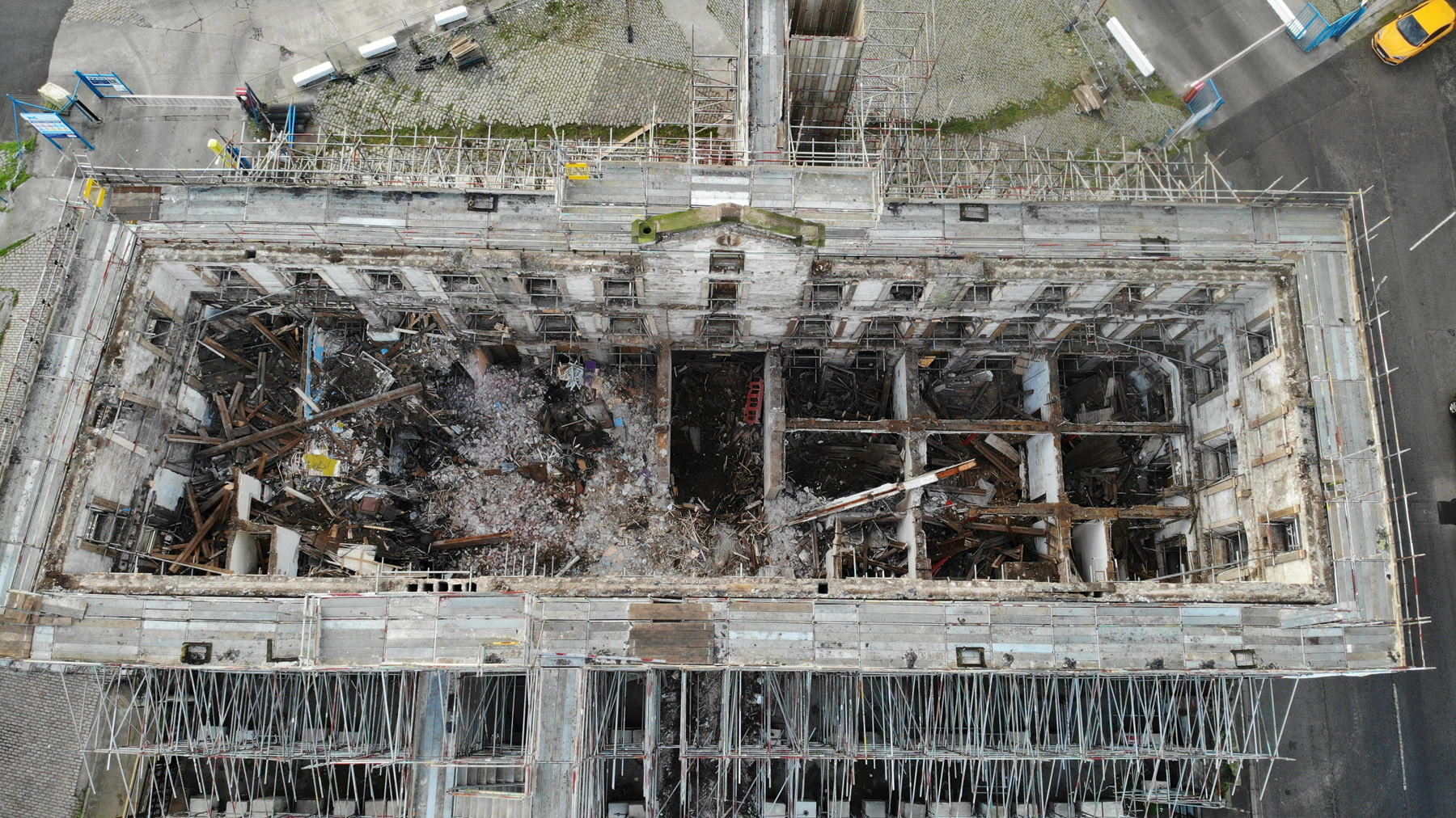 Aerial view of construction work of Customs House in Montrose